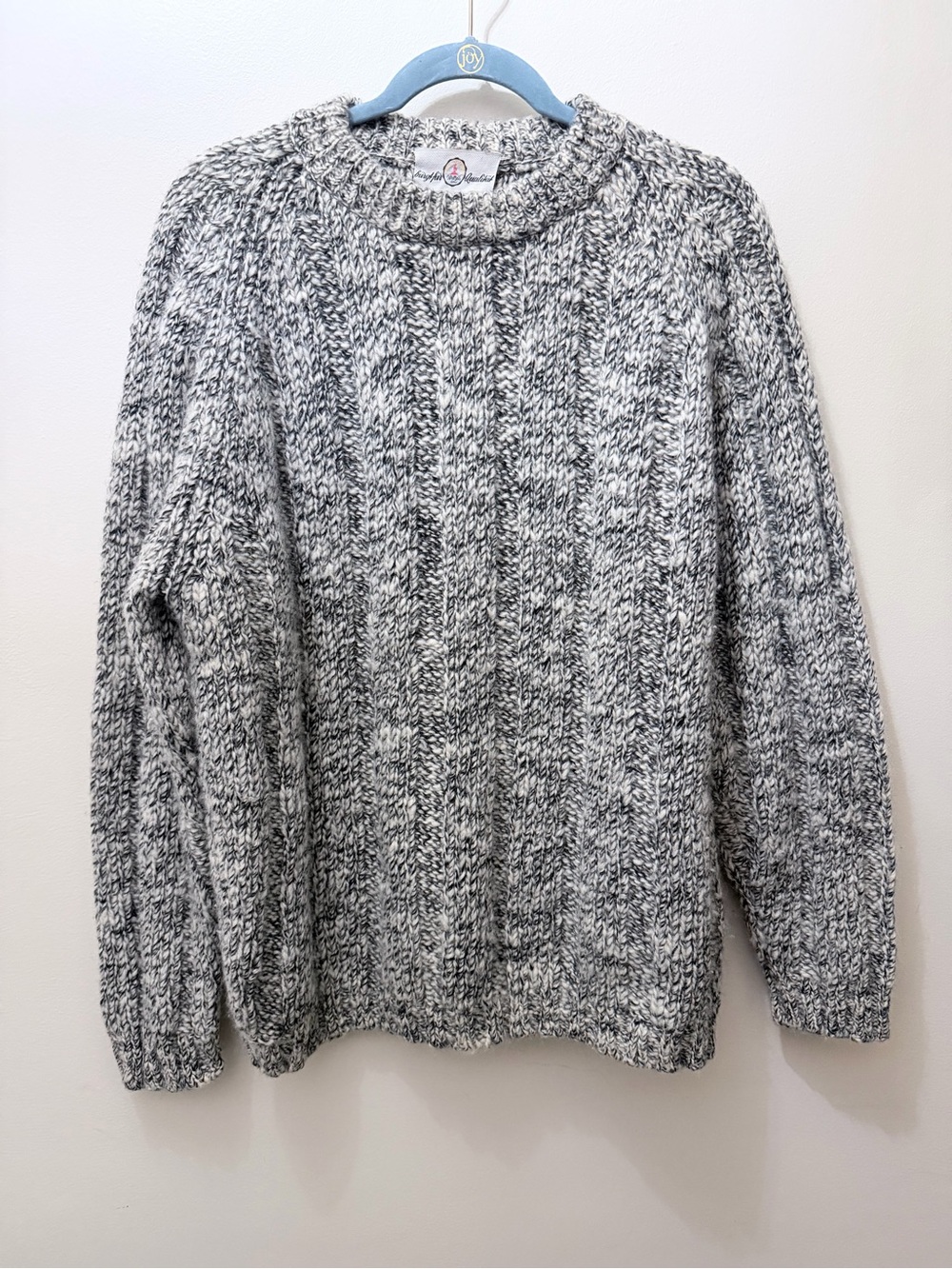 Vintage Wollpö Chunky Knit Wool Sweater Austria Gray Cream Thick Pull Over 2X